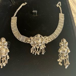 Indian/ Pakistani jewelry- Oxidized silver choker and earrings set